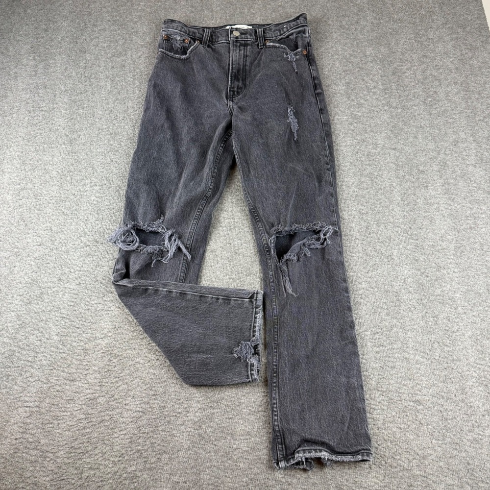 Abercrombie & Fitch 90s Straight Jeans Women's 26/2S Black Distressed High Rise
